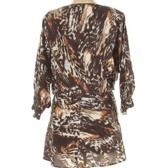 W118 By Walter Baker S Bishop Sleeve Blouson Mini Dress Animal Print Brown Boho - Picture 3 of 6